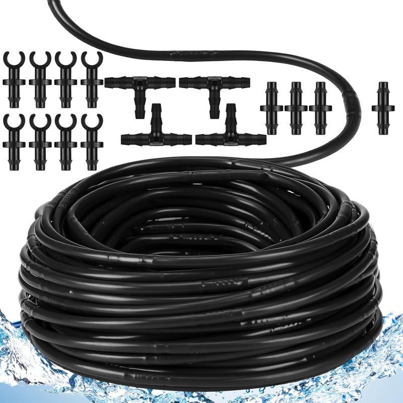 Innconee 100 ft 1/4 Emitter Tubing 6 Inch Spacing with 16 Pcs Drip Irrigation Parts Hydroponics Drip Line Tubing for Efficient Irrigation Raised Beds Gardens(Black) - Image 1